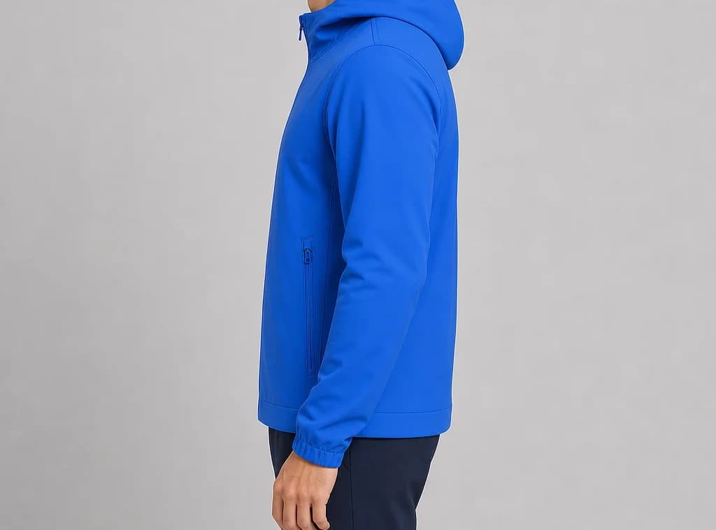 ApexVale Jacket in blue, worn, side profile