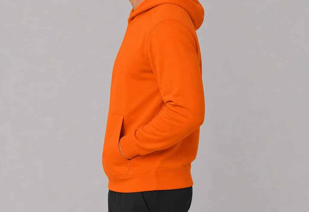 ArcGuard Hoodie in orange, worn, side profile