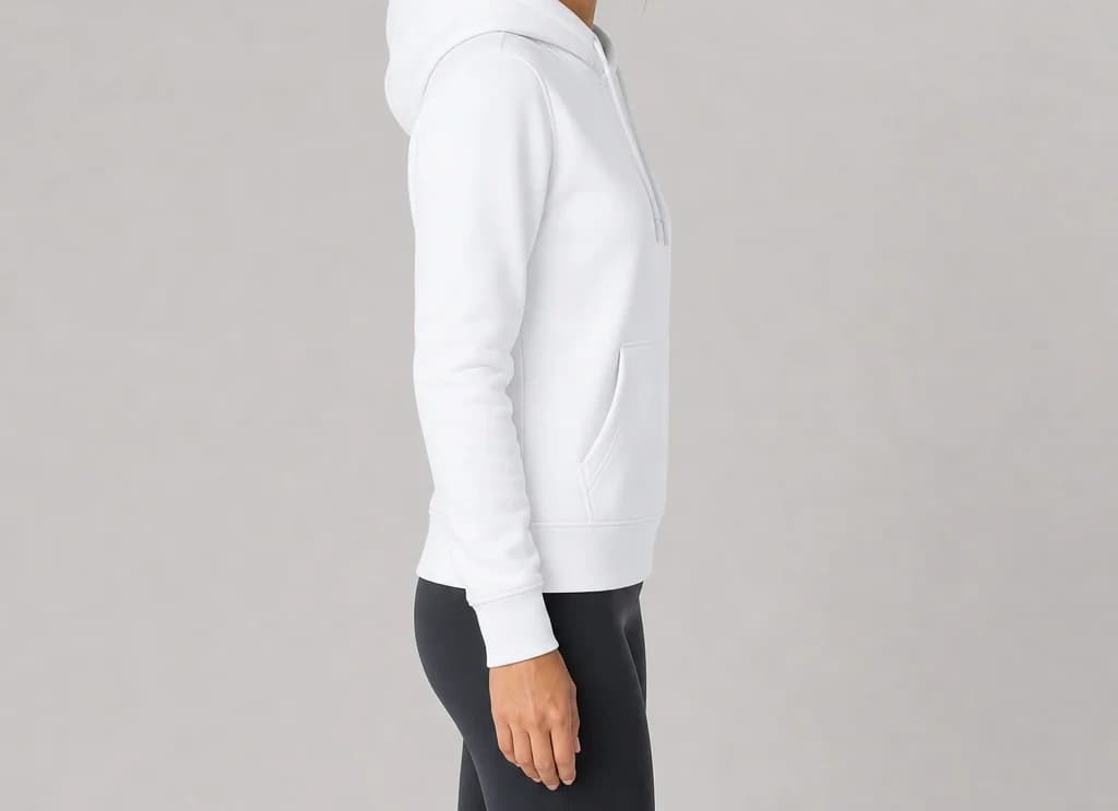 CoreGrid Hoodie in white, worn, side profile