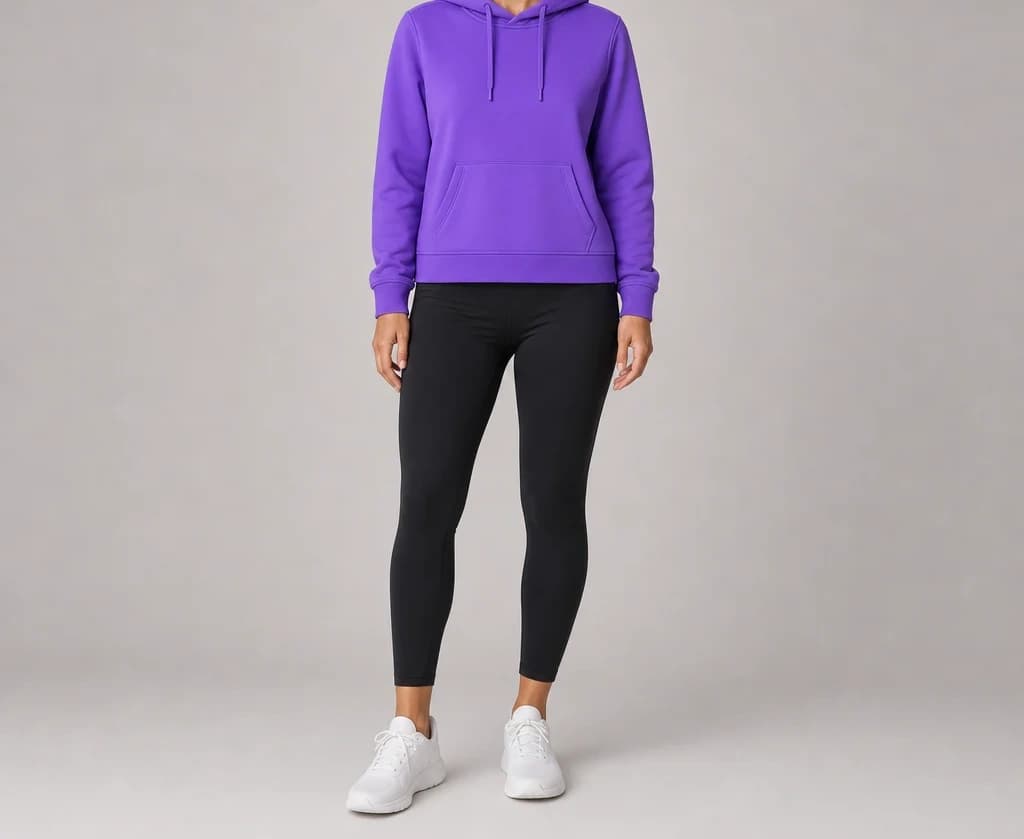 DriveMode Hoodie in purple, worn, full length