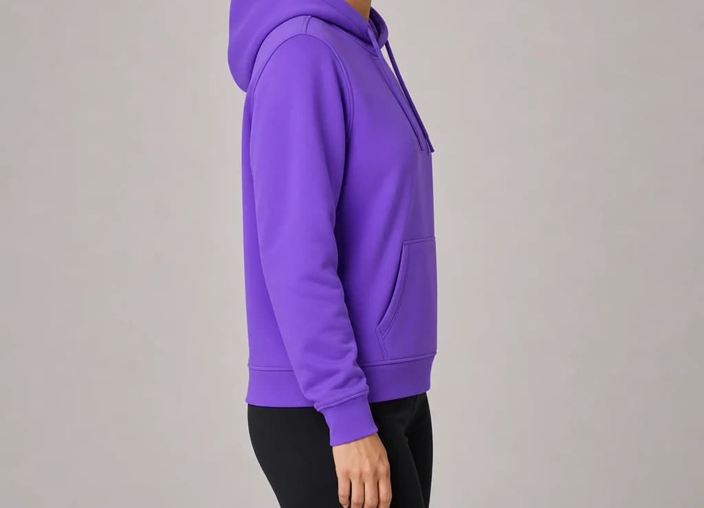 DriveMode Hoodie in purple, worn, side profile