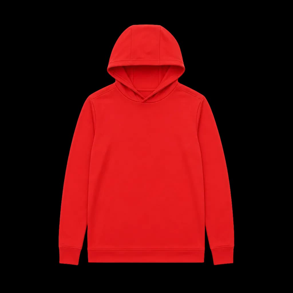 EchoStructure Hoodie in red, on a neutral studio background