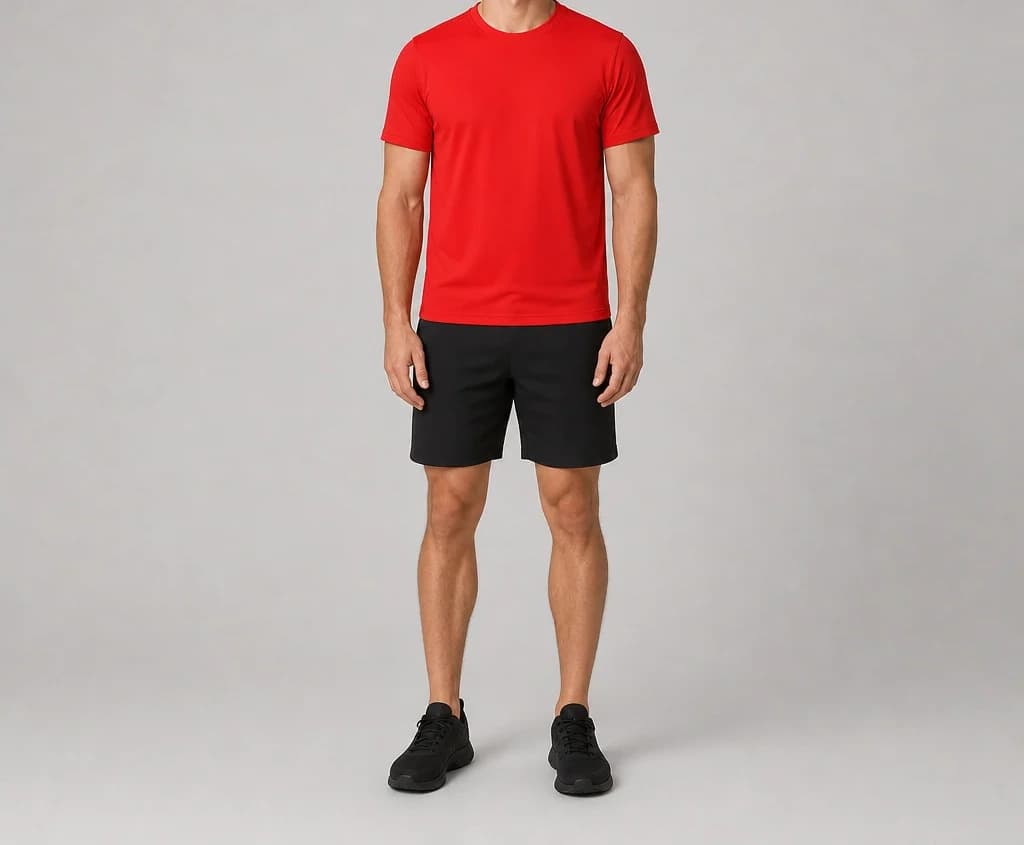 EmberGauge Tee in red, worn, full length