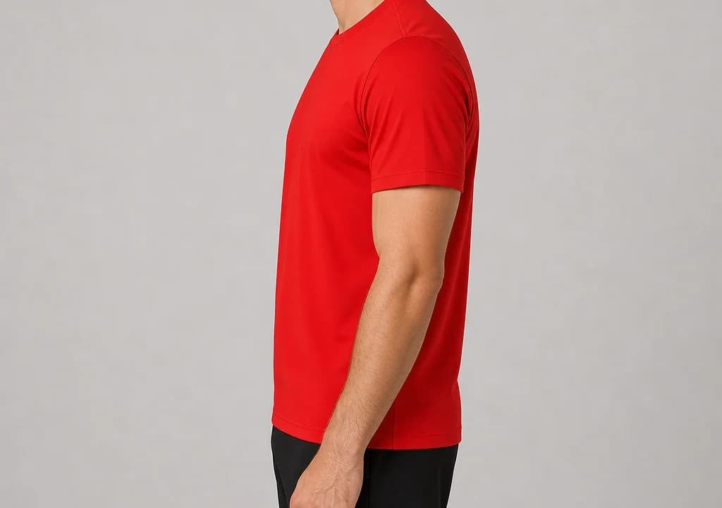 EmberGauge Tee in red, worn, side profile