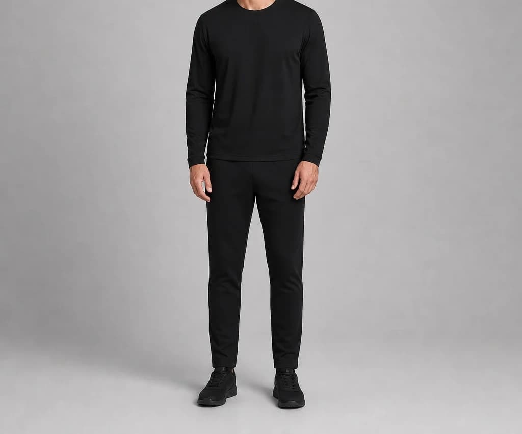 FrameTrack Long Tee in black, worn, full length