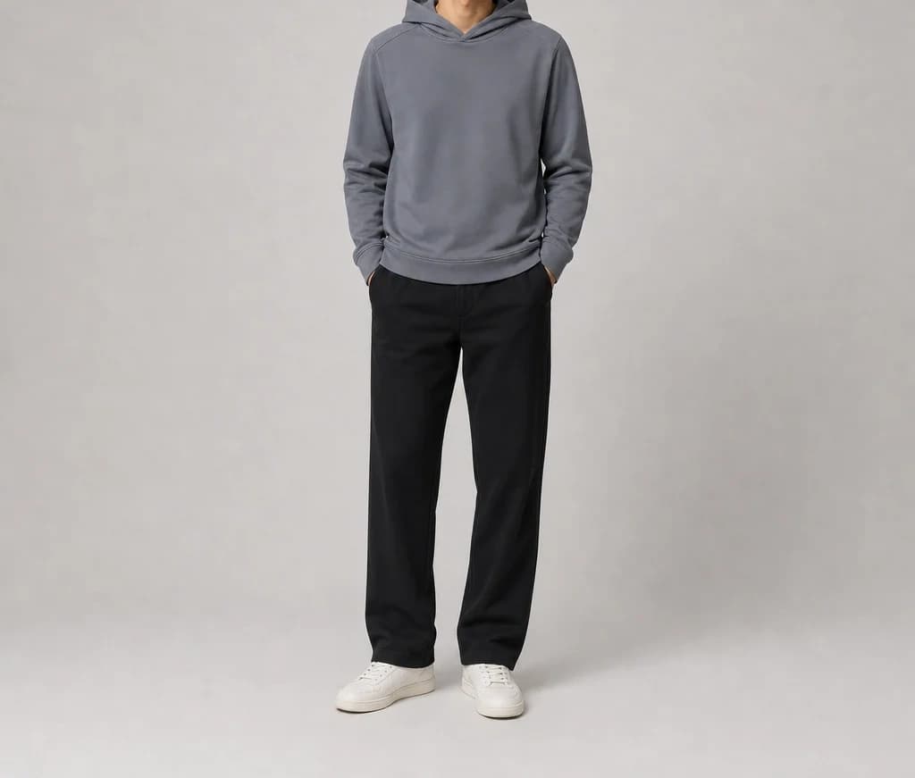 LumenStream Hoodie in grey, worn, full length
