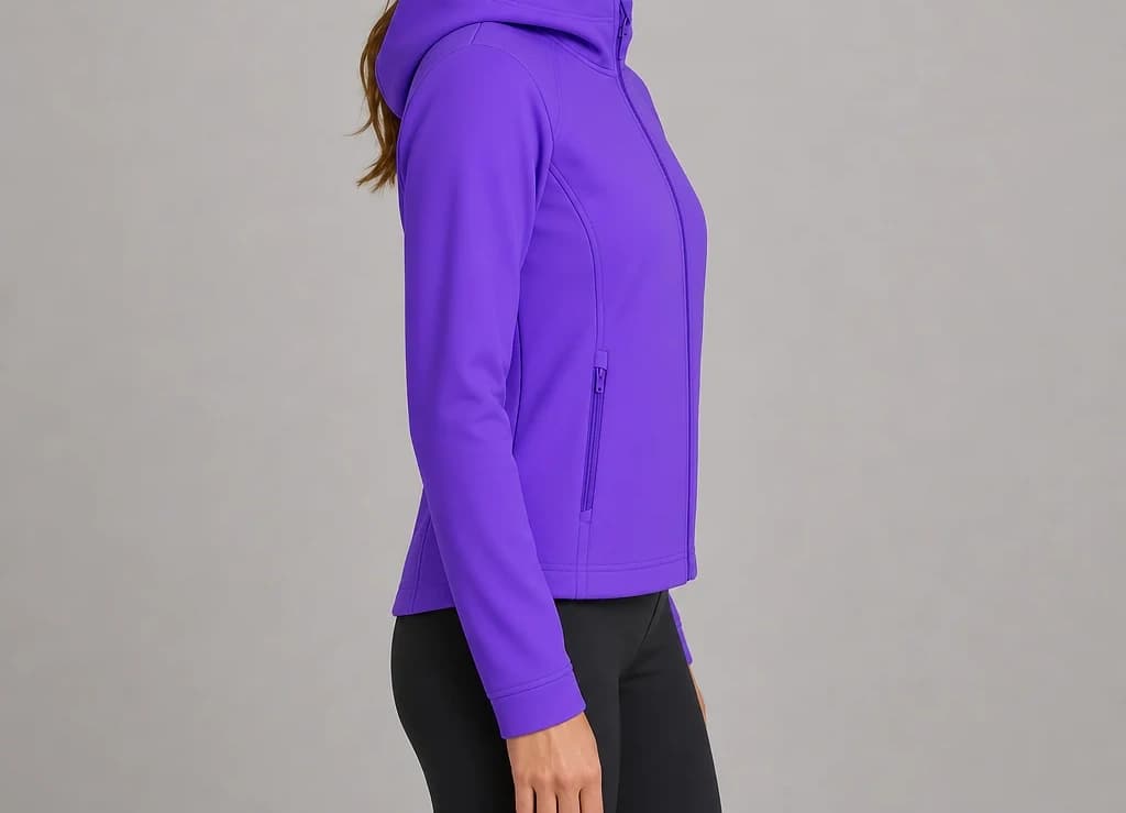 MetroSync Jacket in purple, worn, side profile