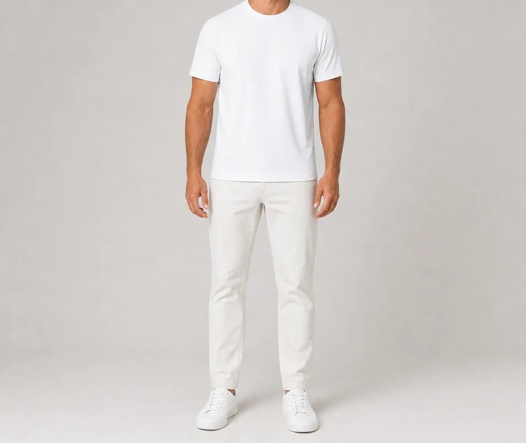 NorthPrime Tee in white, worn, full length