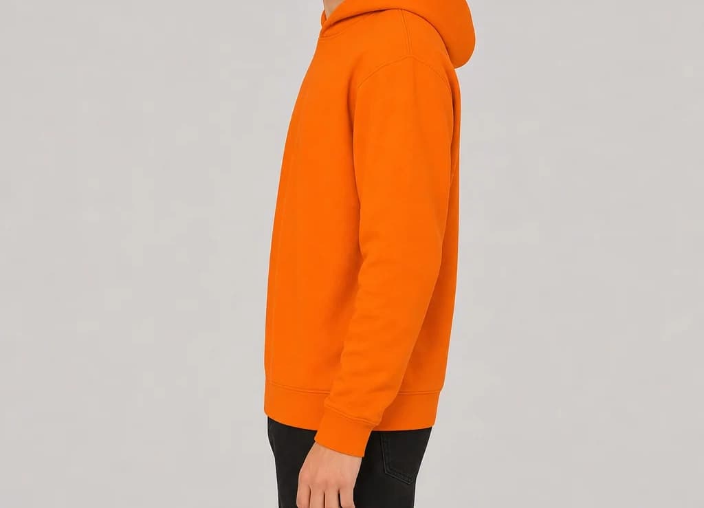 PaceShift Sweatshirt in orange, worn, side profile