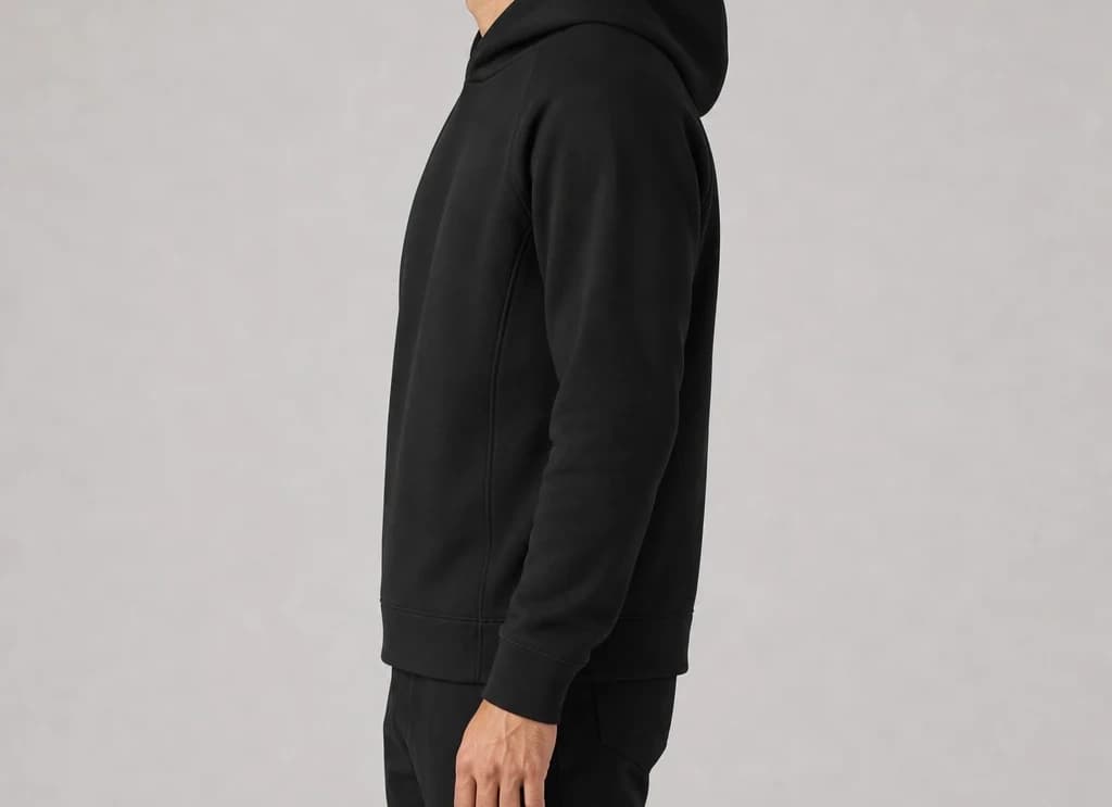 PeakDrift Hoodie in black, worn, side profile