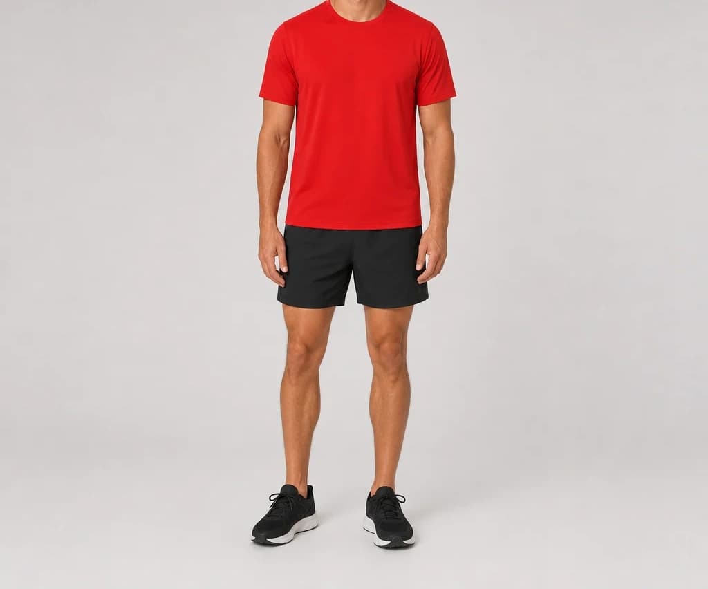 PeakDrive Tee in red, worn, full length