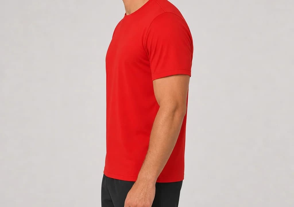 PeakDrive Tee in red, worn, side profile