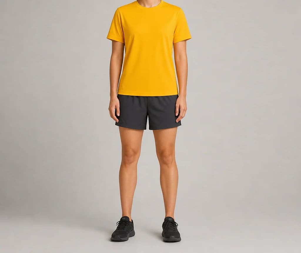 PivotLink Tee in yellow, worn, full length