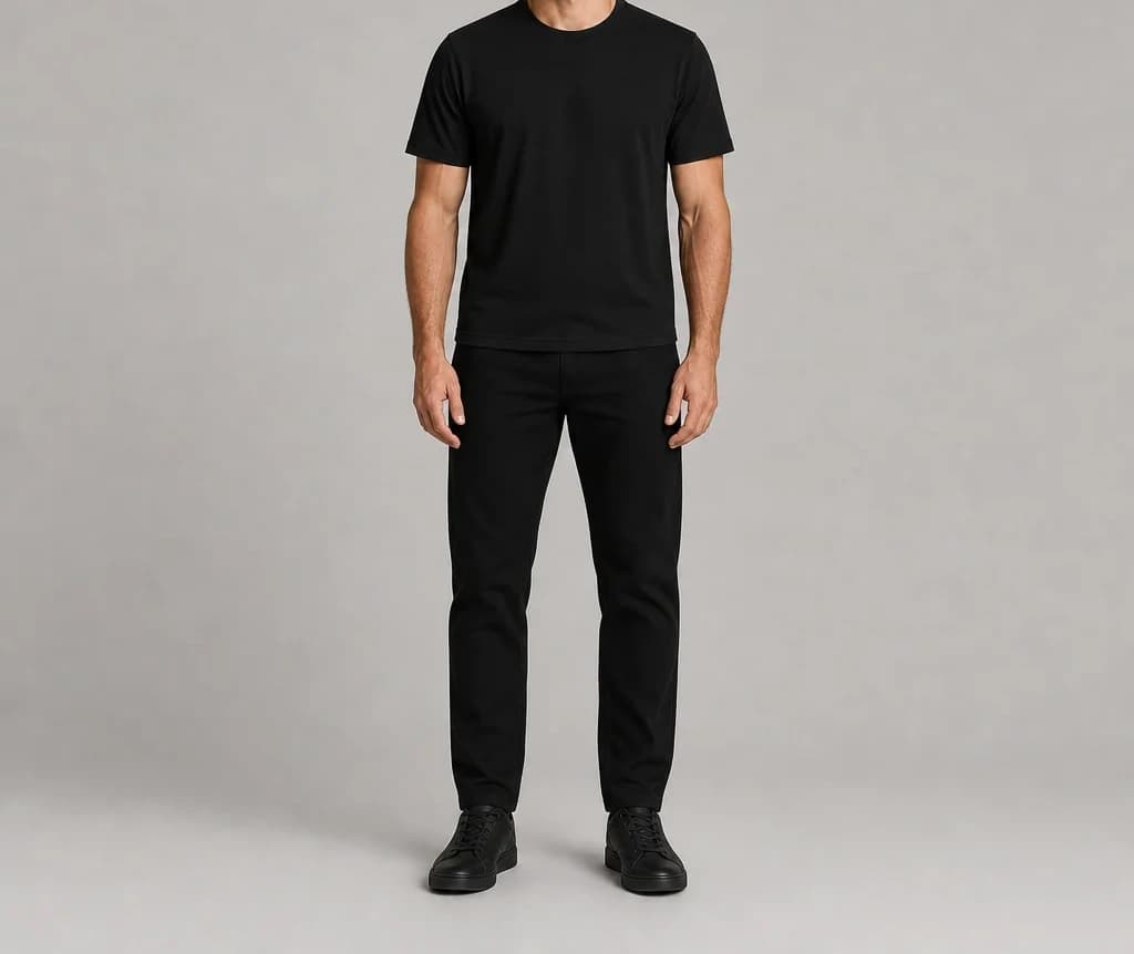 PivotPrime Tee in black, worn, full length