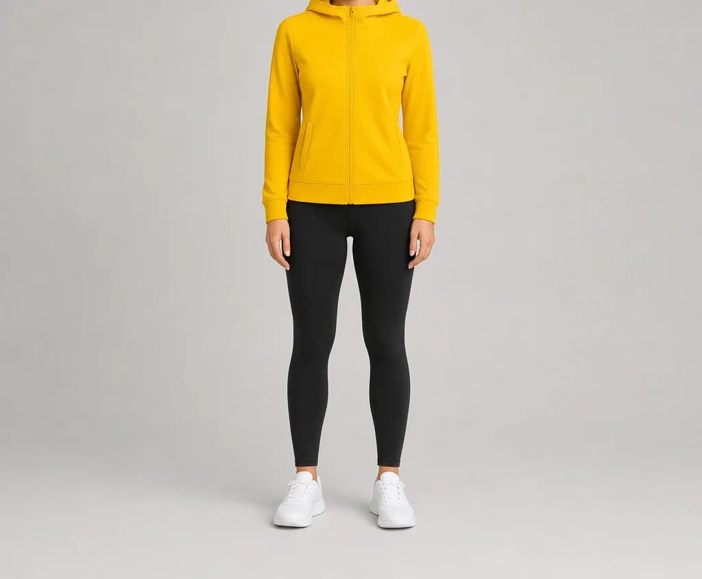 PulseEdge Hoodie in yellow, worn, full length