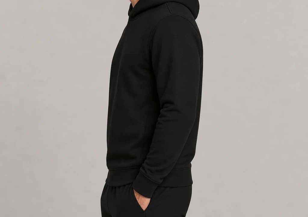 RoamBand Hoodie in black, worn, side profile