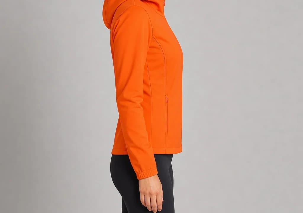 SummitStretch Jacket in orange, worn, side profile