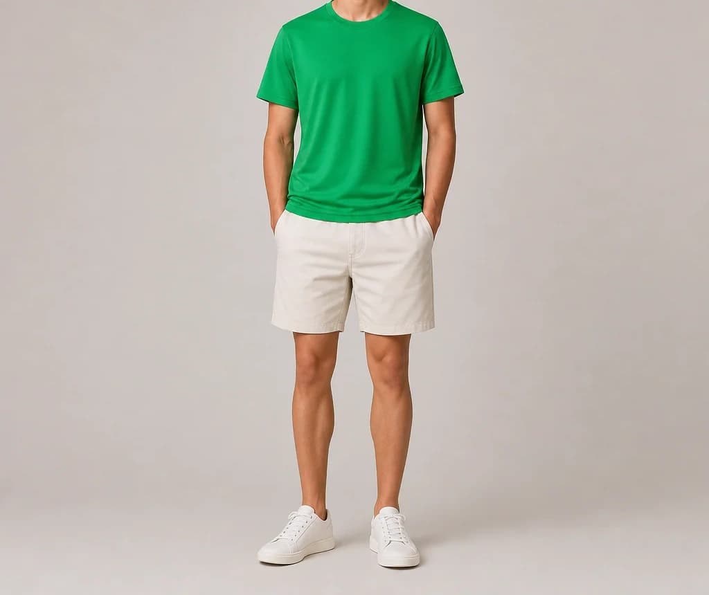 VistaPrime Tee in green, worn, full length