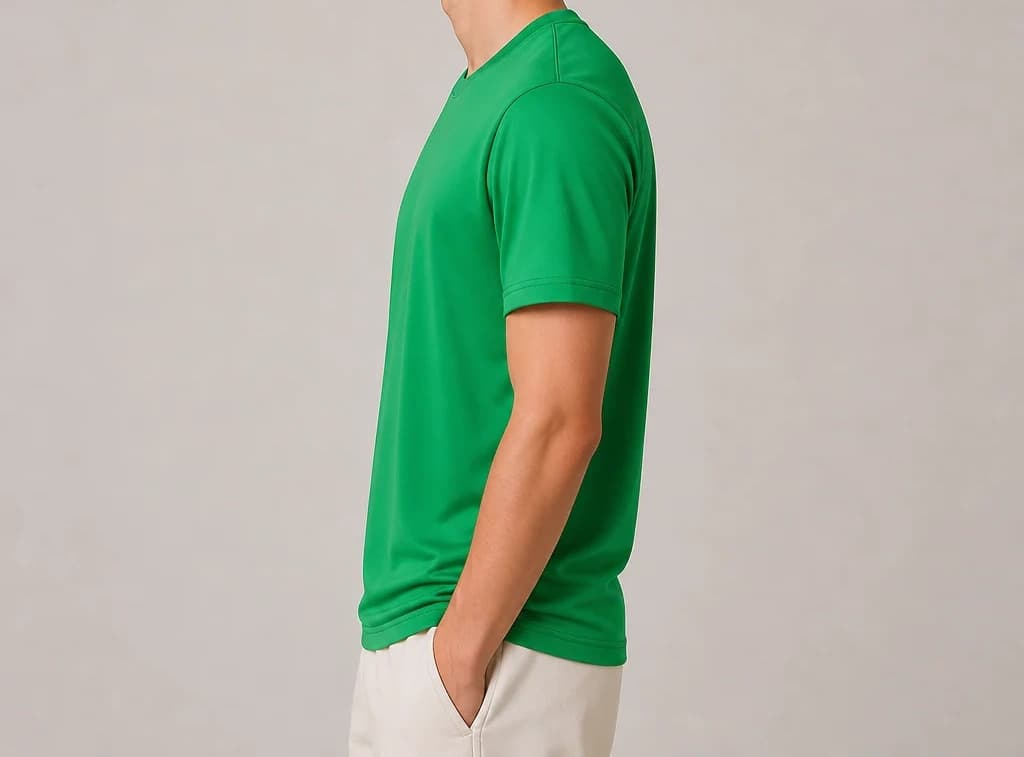 VistaPrime Tee in green, worn, side profile